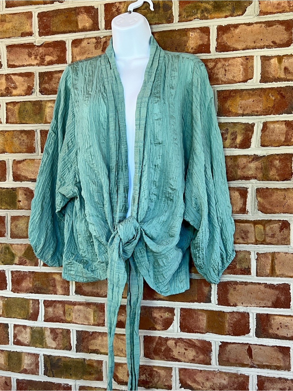 lovestitch Green Textured Tie-Front wrap Blouse. Medium